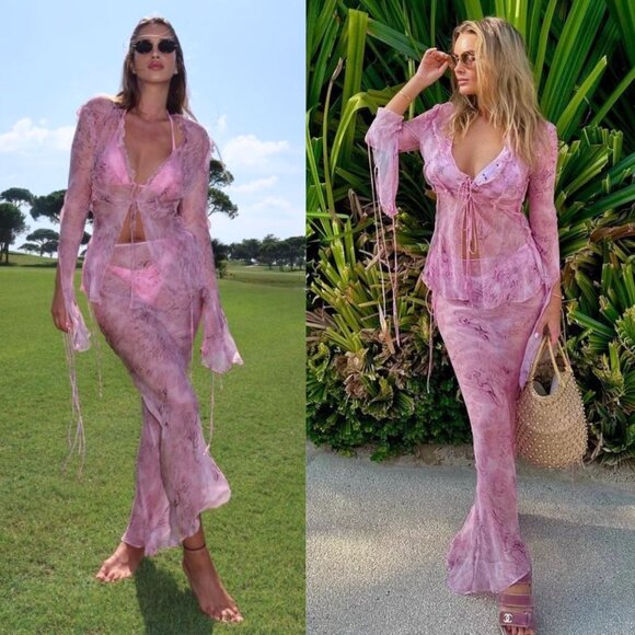 Rat & Boa Cobra Pink Blouse Top Maxi Skirt Snake Print Set Size M - Picture 1 of 13